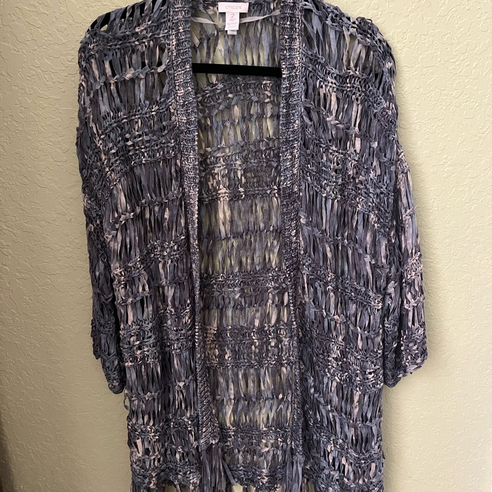 Gray Navy Open Knit Cardigan